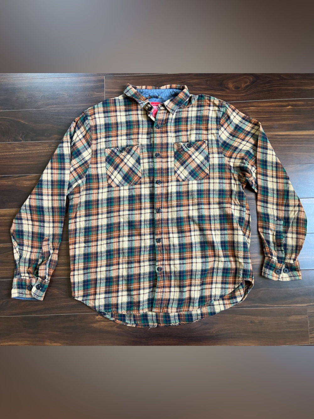 Coleman Men’s Flannel Plaid Shirt in Tan, Brown, and Green, XXL, EUC